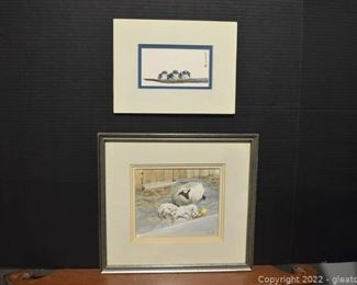 Matted Print Frank Gee Three Swallows Framed Vera Kirks Just Checking Water Color