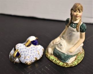 Royal Crown Derby Twin Lambs Paperweight and Royal Doulton Heidi Figurine