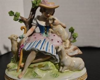 Sitzendorf Porcelain Figurine Girl with Lambs