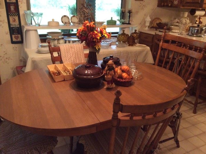 Tell  City table with black iron base includes 6 chairs