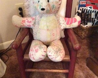 Quilt teddy on vintage rocker
