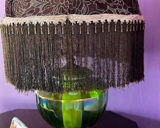 Staging Lamp in Jim's Room, Green Glass Antique