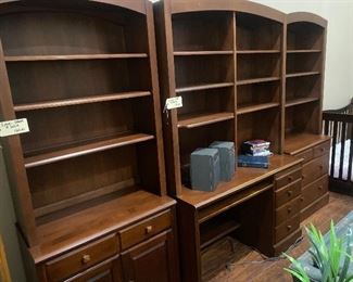 Nice desk center with cabinet/bookshelves on either side. Each section is priced separately. 