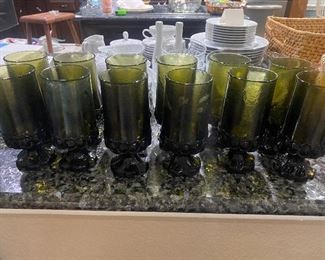 Franciscan glass set- pretty green footed goblet 