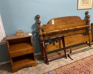 Queen wood heat & foot boards with rails. Hard wood night stand. 