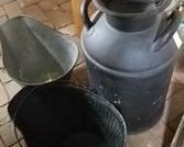 milk can and coal bins