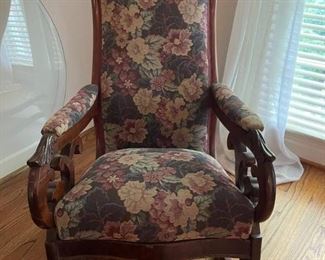Antique Victorian Rocking Chair Floral Fabric