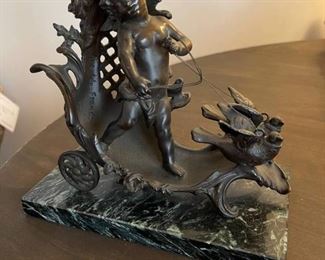 Art De France Cherub Figurine in Sleigh with Birds