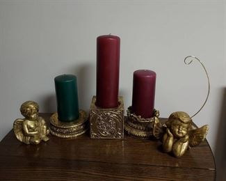 Beautiful Gold Decor Lot3 Candle Holders and 2 Angels Candles Included