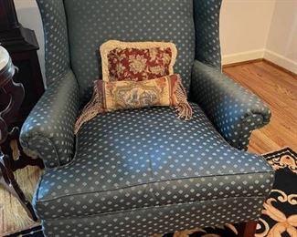 Blue Wingback Chair with 2 Accent Pillows