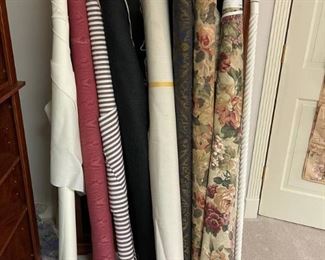 Fabric Bolt Lot Plus Wood Curtain Rod