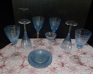 Fostoria Azure Blue Depression Glassware