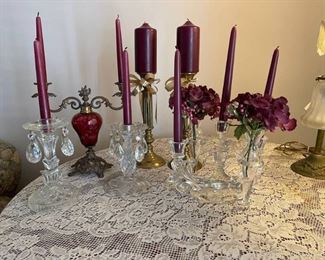 Glass and Brass Candlestick Lot