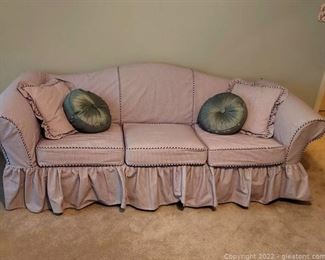 Lovely Woodland Fine Furniture 3 Person Sofa with Accent Pillows