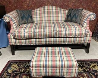Plaid Upholstered Loveseat with Matching Ottoman