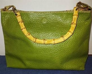 Plinio Visona Ostrich Leather Handbag with Bamboo Handle