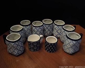 Set of 8 Hexagonal Mugs and Cream Sugar Dishes
