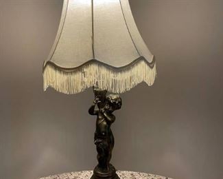 Vintage Bronze Table Lamp with Cherub
