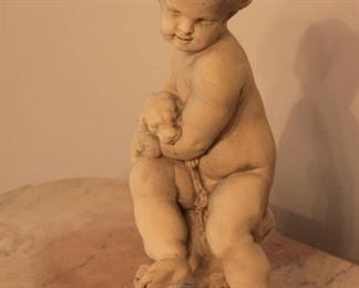 Vintage Style Sculpture of Child with Dog