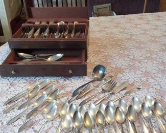 Vintage Set of Community Plate Silverplate Flatware with Wooden Box