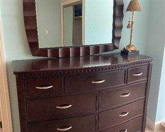 Dresser and mirror with matching queen bed frame 
