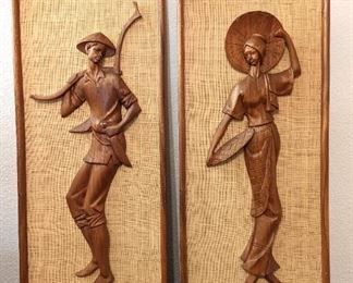 Mid Century Carved Teak Man and Woman (Philippines)