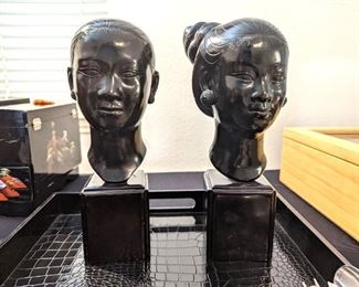 Pair of Nguyen Thanh's Loatian Woman Bronze Sculptures