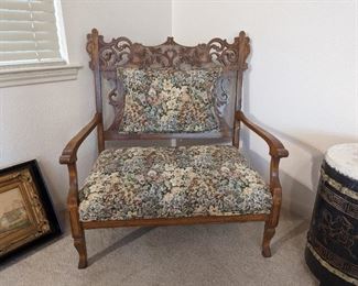 Wood Framed Tapestry Bench