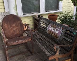 Early iron Rocker, Vintage Coca Cola bench
