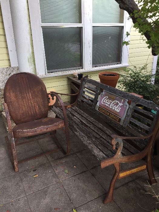 Early iron Rocker, Vintage Coca Cola bench