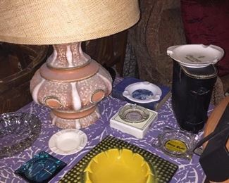 Marked Original Ceramics, Howard Kron (1914-1991) Bangs, Texas, Mid Century Lamp and Yellow ashtray