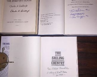 Autographed Books, The Spirit of St. Louis ( Charles Lindbergh), 30 Seconds Over Tokyo ( Pilots Doolittle Raid)The Smiling Country (Elmer Kelton)