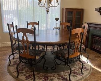 68" Round Table Iron Base w 6 Chairs