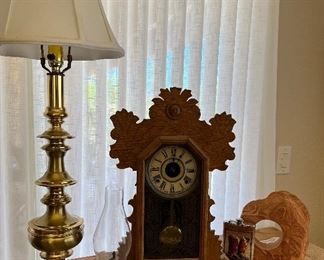 Heavy Brass Lamp, Oil Lamp, The E. Ingraham Co-Bristol, CT Gingerbread Mantle Clock