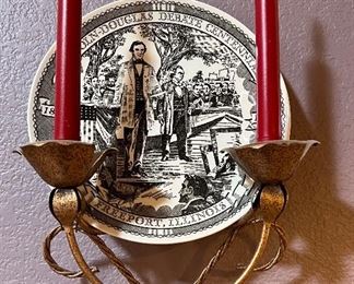 Lincoln-Douglas Debate Plate w Wall Mount and Candles