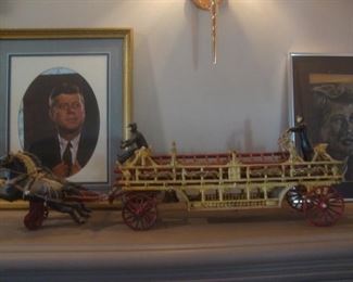 Vintage cast iron toy fire trailer