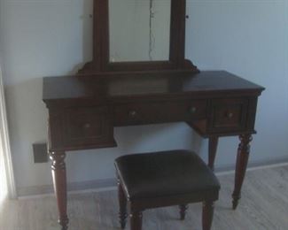 Vanity with mirror and bench