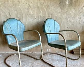 Vintage 1940s Metal Lawn Chairs with Shell Back - available for presale