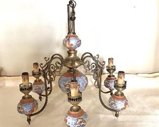 Antique French 6 Arm Chandelier Sevres Porcelain