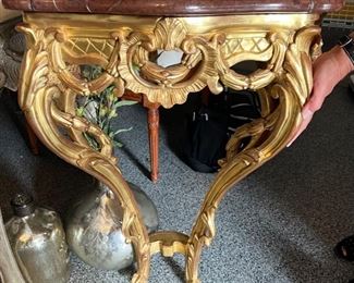 164. Gilt Wall Mount Accent Table w/ Granite Top (24" x 12" x 31")