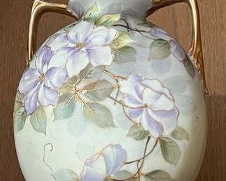 505. 8" Handpainted Nippon Handled Floral Vase