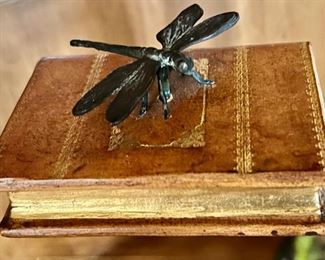 532. Small Leather Book w/ Metal Dragonfly 