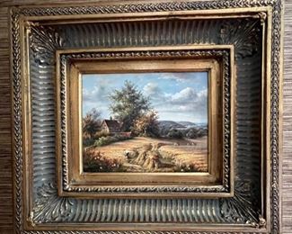 535. Signed Painting of Wheat Field in Gilt Frame (Art 8" x 10", Overall Size 18" x 16")
