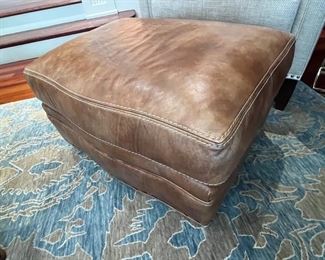 149. Leather Club Chair (35" x 40" x 35") w/ Nailhead Detail & Ottoman (29" x 24" x 17")