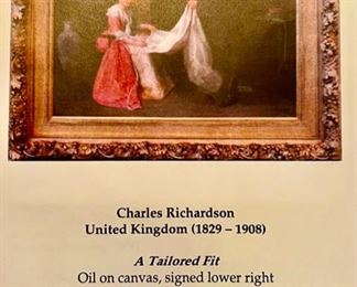 561. Oil on Canvas "A Tailored Fit" by Charles Richardson (UK 1829-1908) w/ Carved Gilt Frame (Art 20 1/2" x 25", Overall Size 28" x 33 3/8")