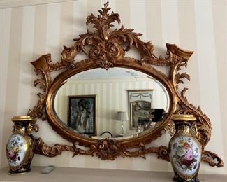 576. Beveled Oval Mirror w/ Decorative Gilt Frame (54" x 42")