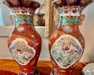 568. Pair of 12" 19th Century Kutani Rust & Blue Japanese Vases, c. 1880 