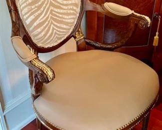 39. Pair of Carved Round Back Side Chairs w/ Complementary Upholstery & Nailhead Detail (25" x 29" x 40")