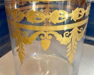 623a. 10" Arte Italica Baroque Glass 24K Gold Highlights Wastebasket, 9.5" by 