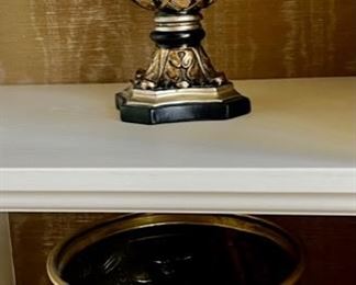 640. 8" Urn Shaped Quartz Clock                                                 634. 19th Century Round English Brass Cachepot w/ Repousse Decoration & Heads on Sides